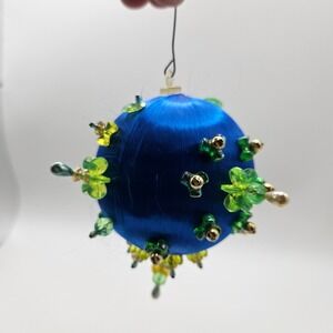 Vintage Blue Green Beaded Christmas Ornament Elegant Holiday Decoration Handmade